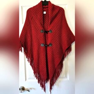 Stunning Knitted Fringed Shawl with Closures, One Size Fits Most